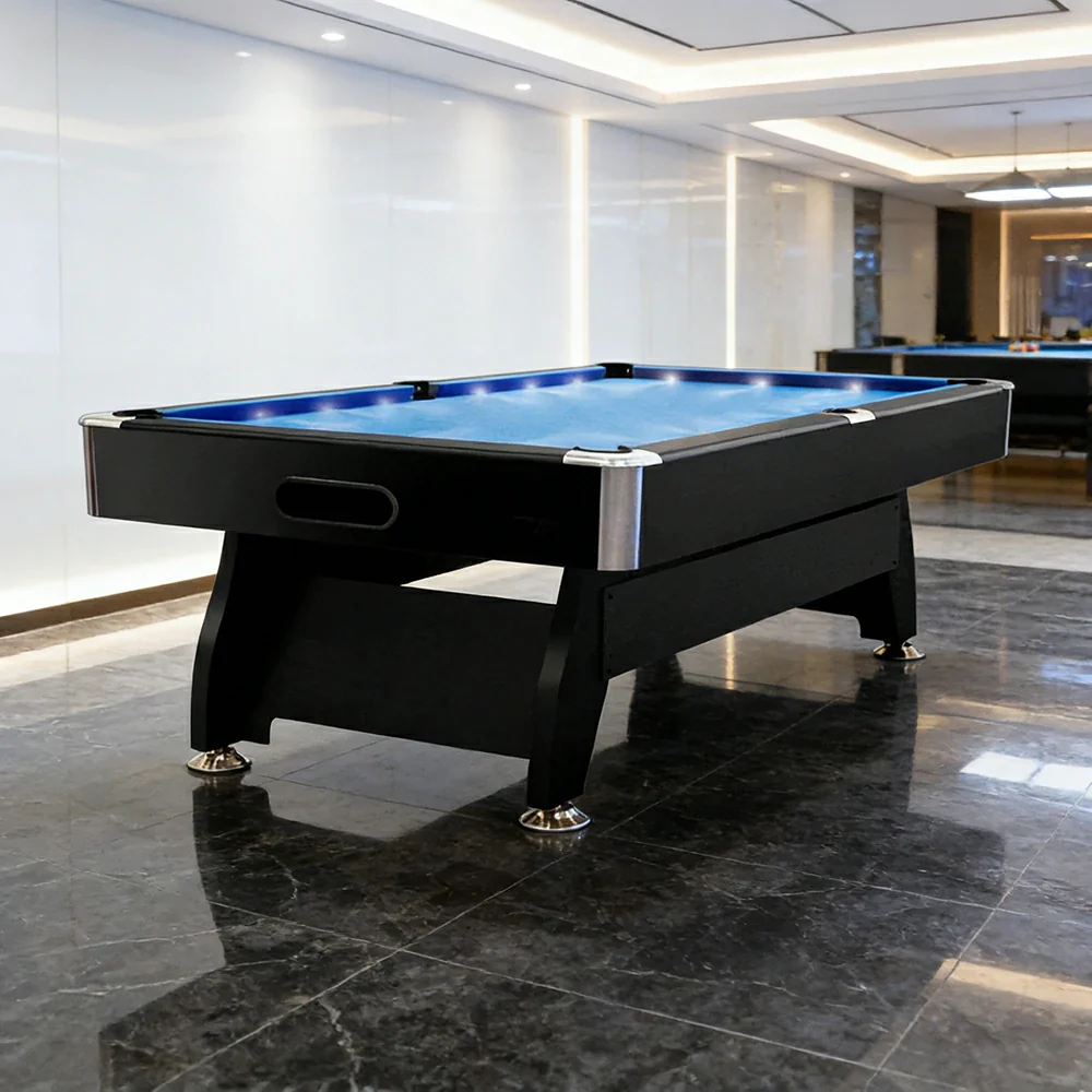 CUETIQ 9FT LED Pool Table - Built-in LED Lighting Professional Play Home Game Set - Blue - Image 2