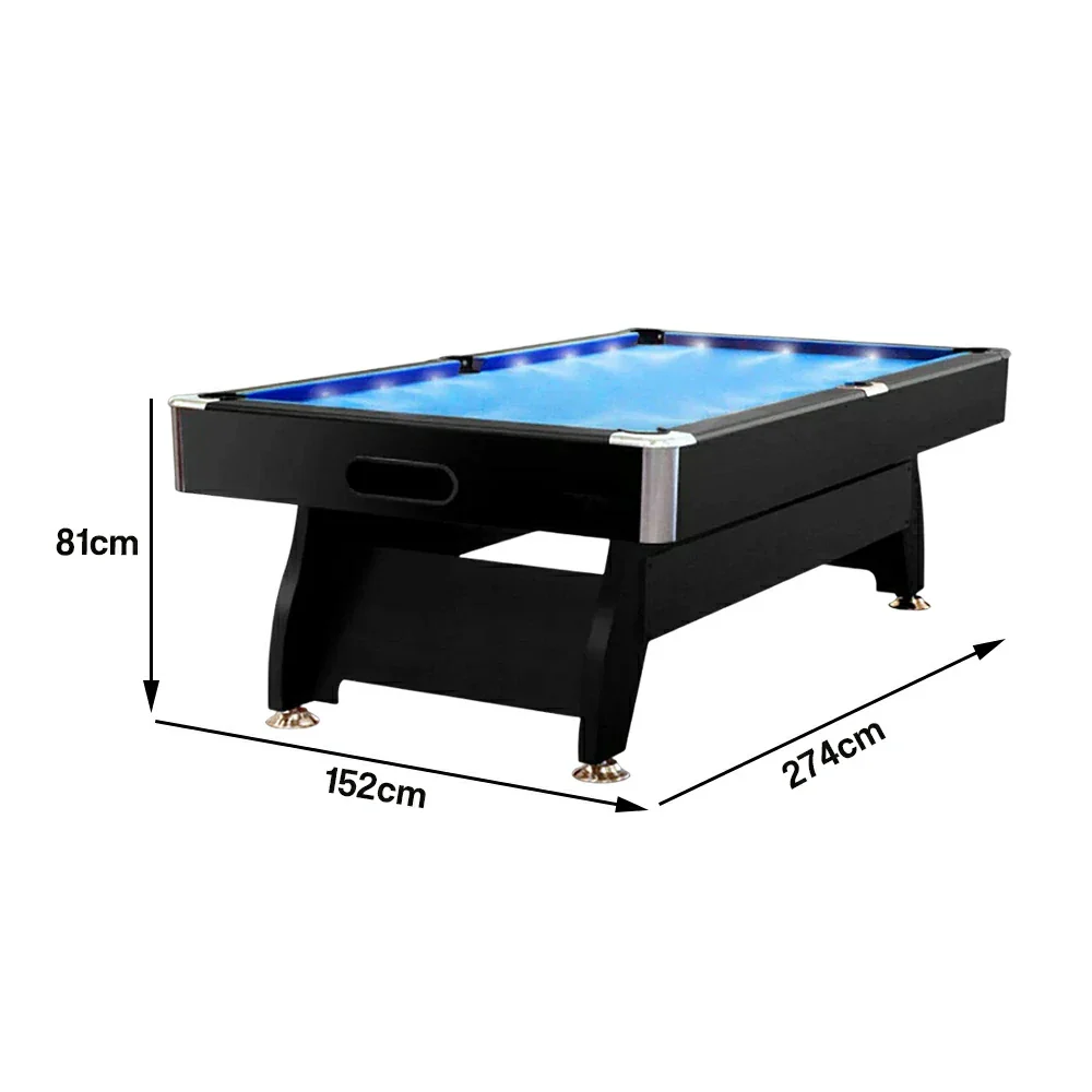 CUETIQ 9FT LED Pool Table - Built-in LED Lighting Professional Play Home Game Set - Blue - Image 5