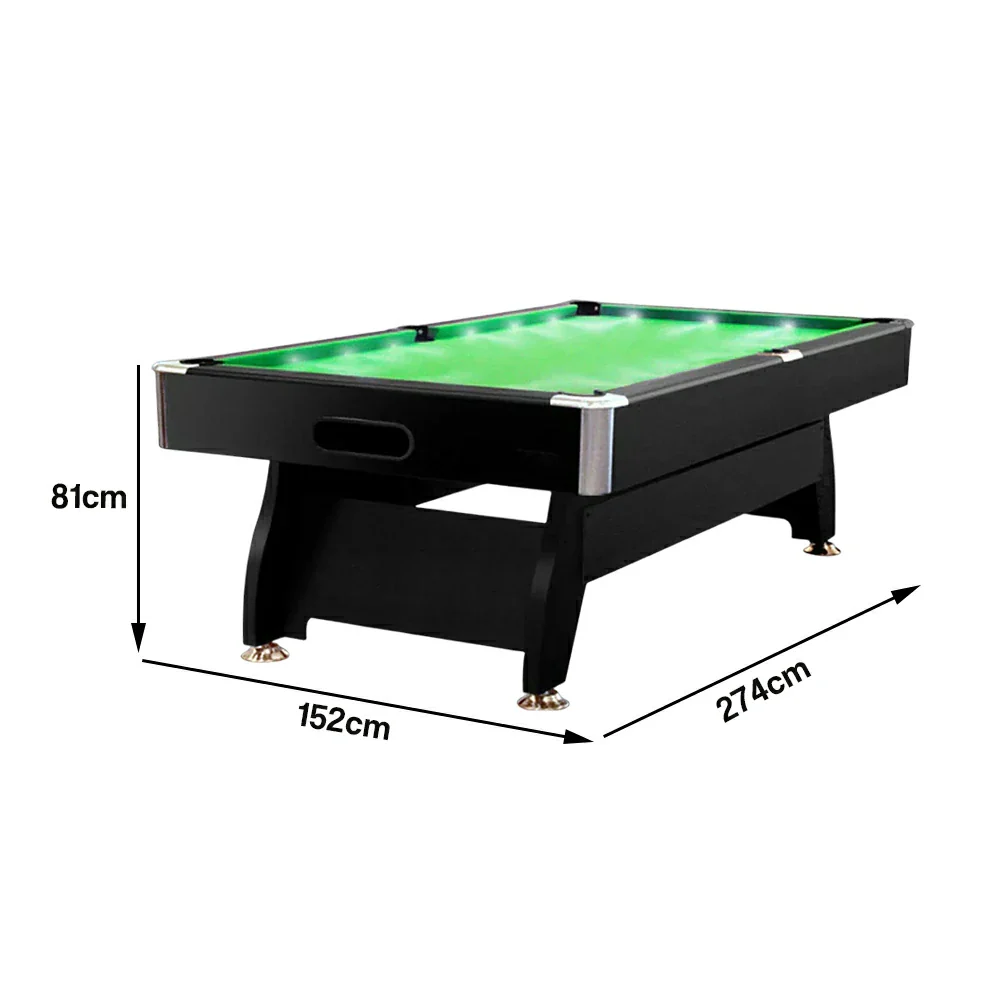 CUETIQ 9FT  LED Pool Table - Built-in LED Lighting Professional Play Home Game Set - Green - Image 5