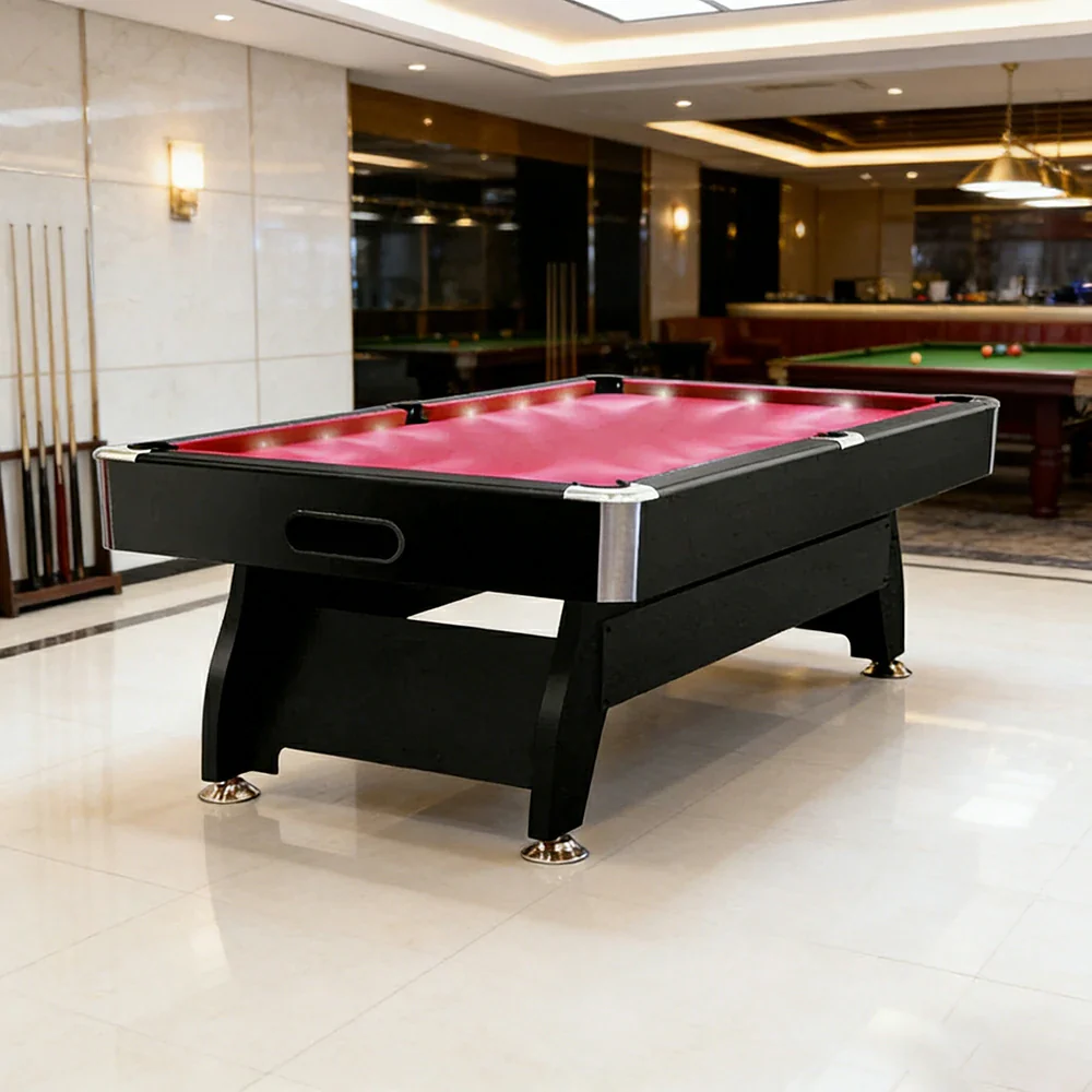 CUETIQ 9FT LED Pool Table - Built-in LED Lighting Professional Play Home Game Set - Red - Image 2