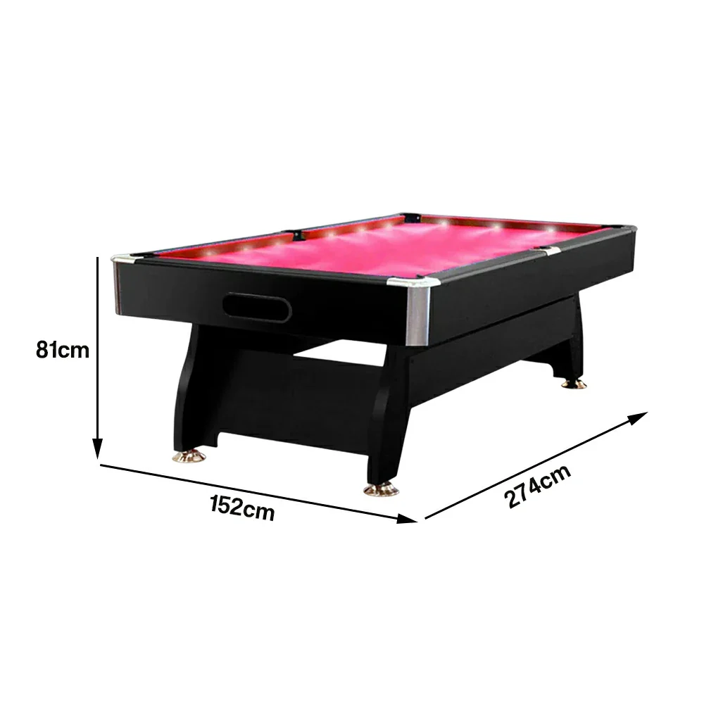 CUETIQ 9FT LED Pool Table - Built-in LED Lighting Professional Play Home Game Set - Red - Image 5