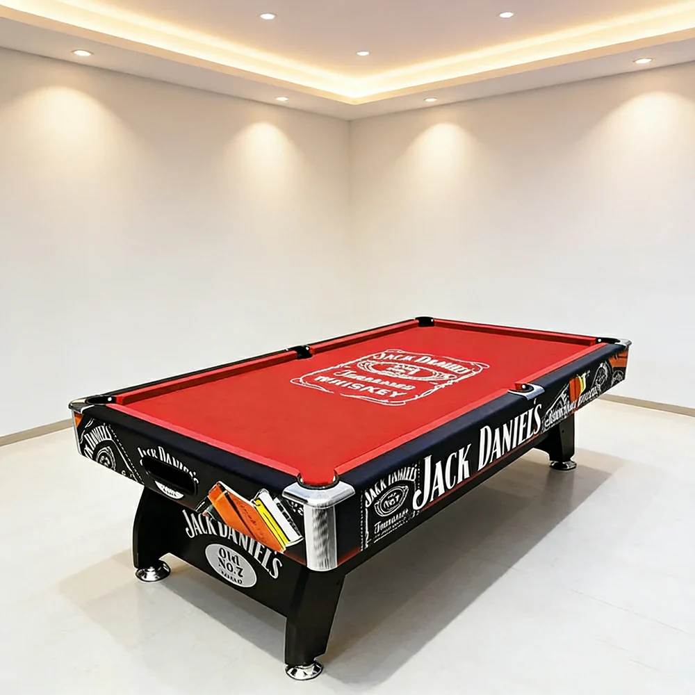 CUETIQ 9FT Pool Table Professional Billiards Table Durable MDF Construction Home Game Set - Black Frame Red - Image 2
