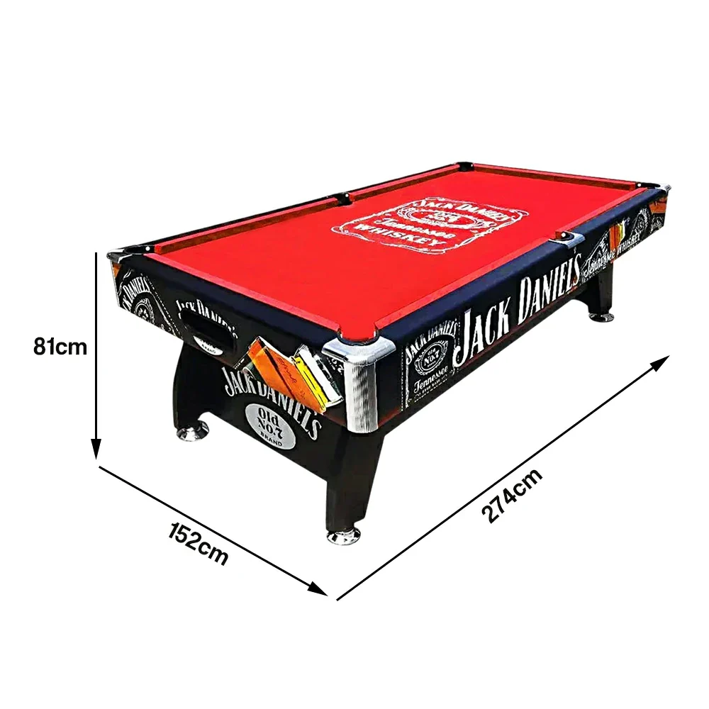 CUETIQ 9FT Pool Table Professional Billiards Table Durable MDF Construction Home Game Set - Black Frame Red - Image 5