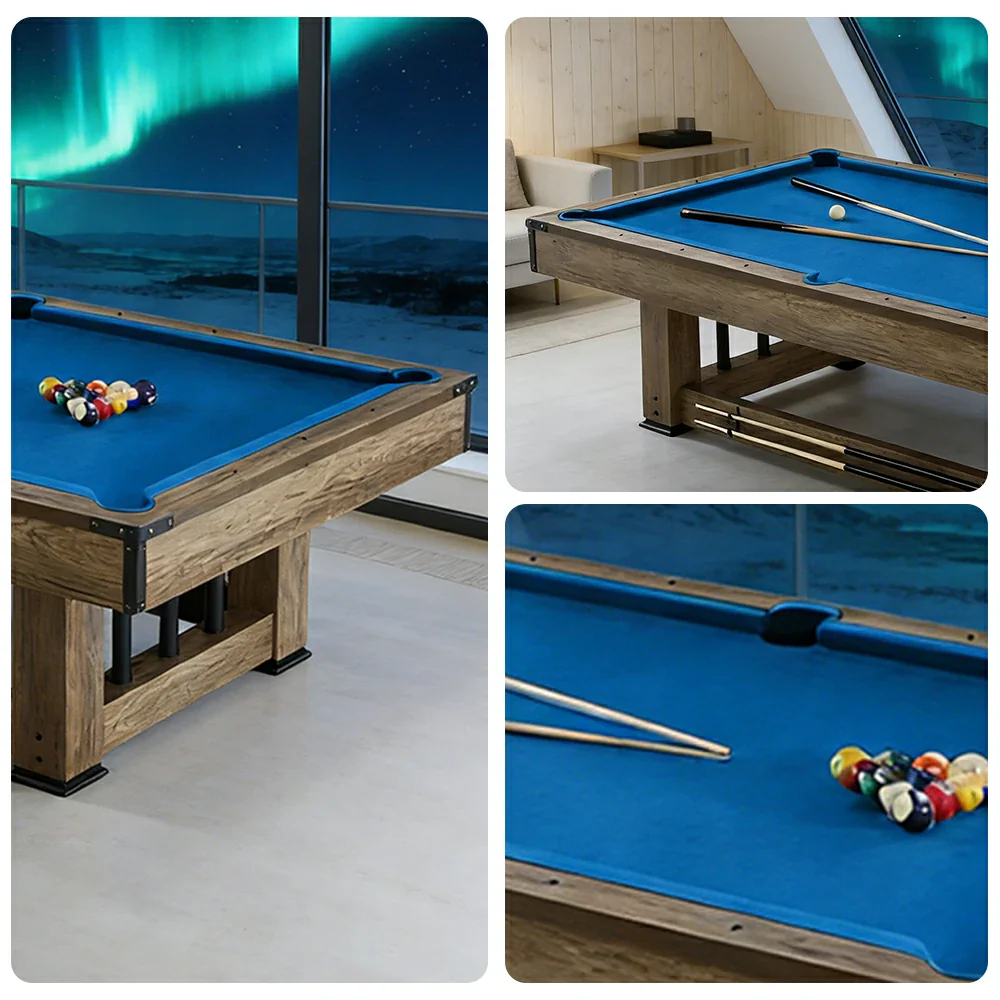 CUETIQ 9FT Pool Table Professional Billiard Table MDF Wood Construction Built-in Cue Rack Home Game Set Wood Finish - Blue - Image 3