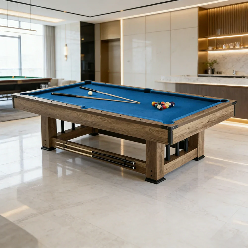 CUETIQ 9FT Pool Table Professional Billiard Table MDF Wood Construction Built-in Cue Rack Home Game Set Wood Finish - Blue - Image 4