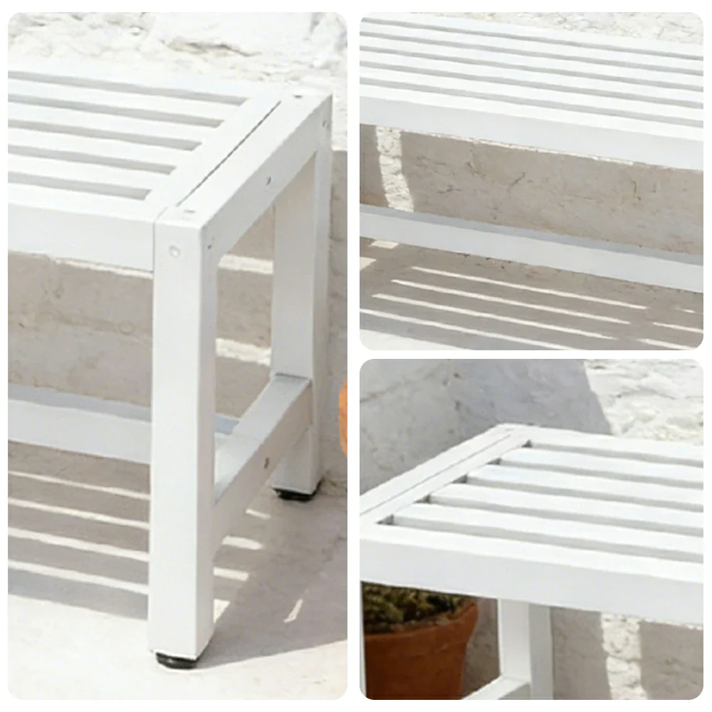 CUETIQ Outdoor Pool Table Bench - Reinforced Connecting Bar Design Metal Frame Waterproof Outdoor Seating for Backyard Patio Games - White - Image 3