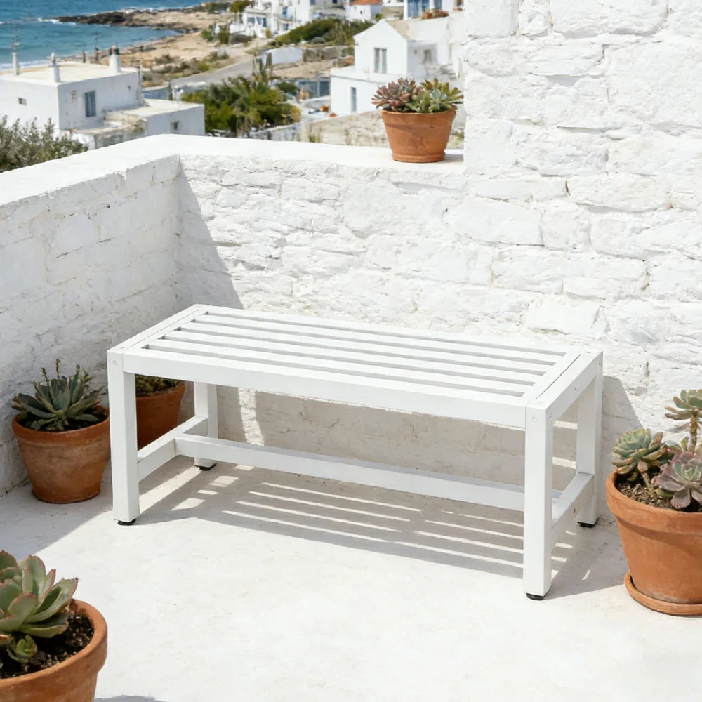 CUETIQ Outdoor Pool Table Bench - Reinforced Connecting Bar Design Metal Frame Waterproof Outdoor Seating for Backyard Patio Games - White - Image 4