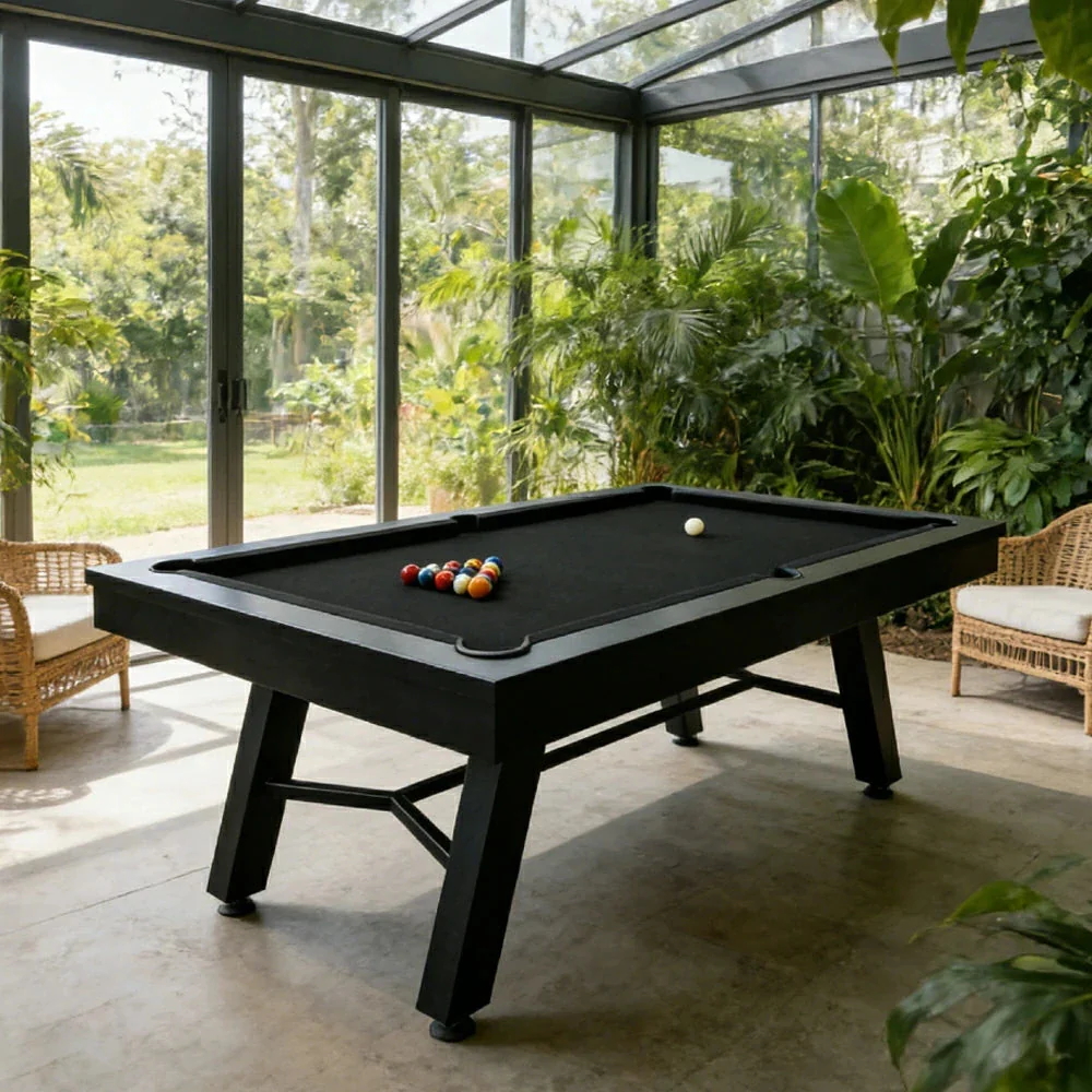 CUETIQ 7FT Outdoor Pool Table - Slanted Leg Design Metal Frame Waterproof Billiard Table for Backyard Patio Games - Black & Black - Image 2