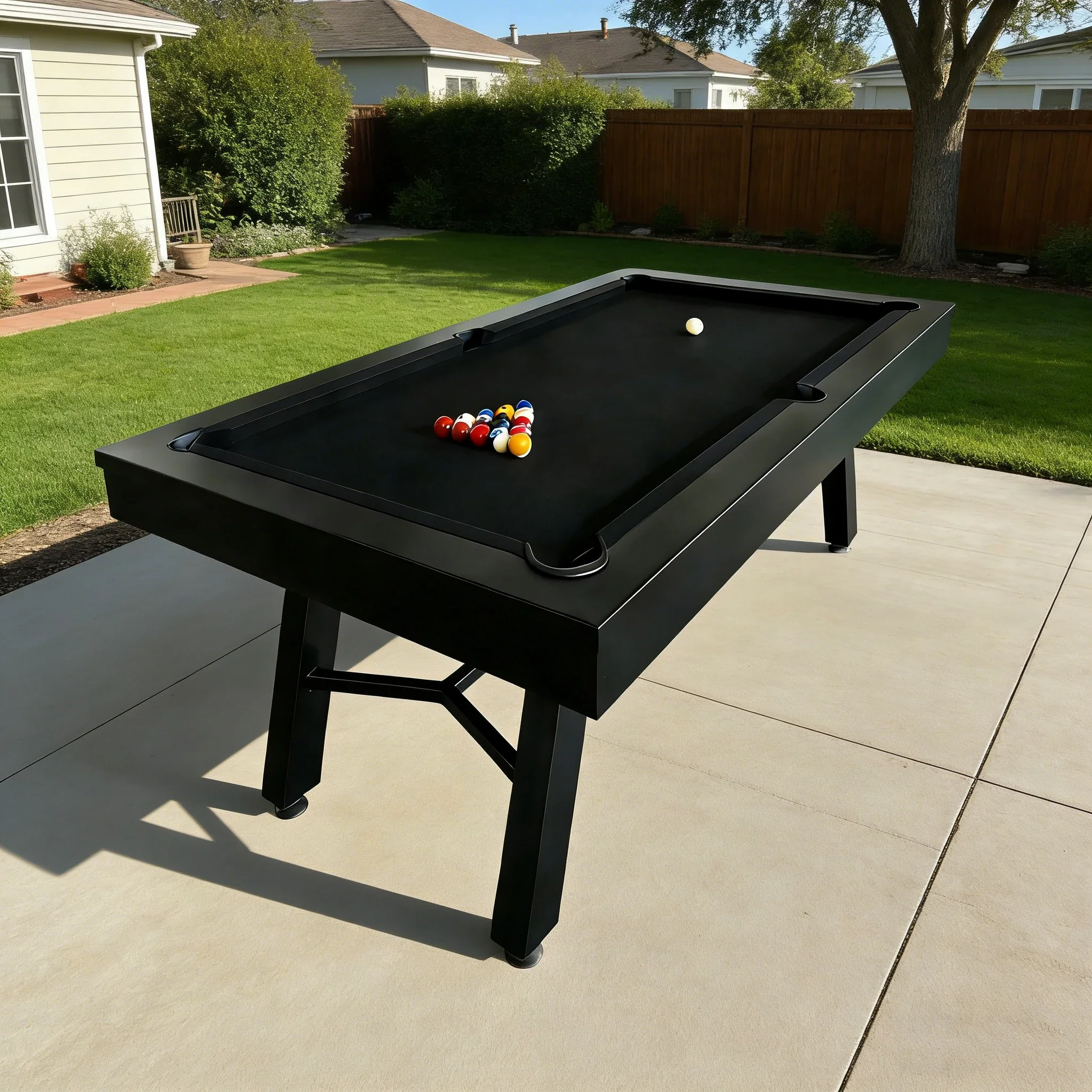 CUETIQ 7FT Outdoor Pool Table - Slanted Leg Design Metal Frame Waterproof Billiard Table for Backyard Patio Games - Black & Black - Image 4
