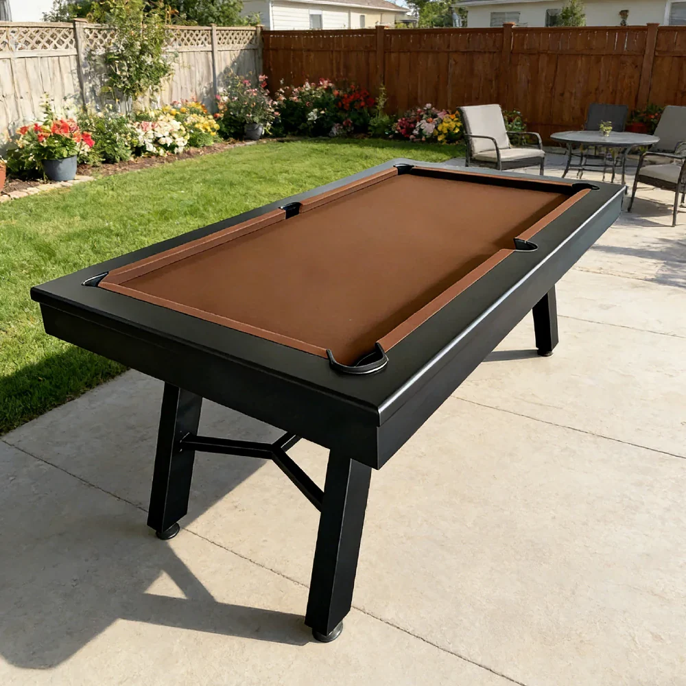CUETIQ 7FT Outdoor Pool Table - Slanted Leg Design Metal Frame Waterproof Billiard Table for Backyard Patio Games - Black & Brown - Image 2