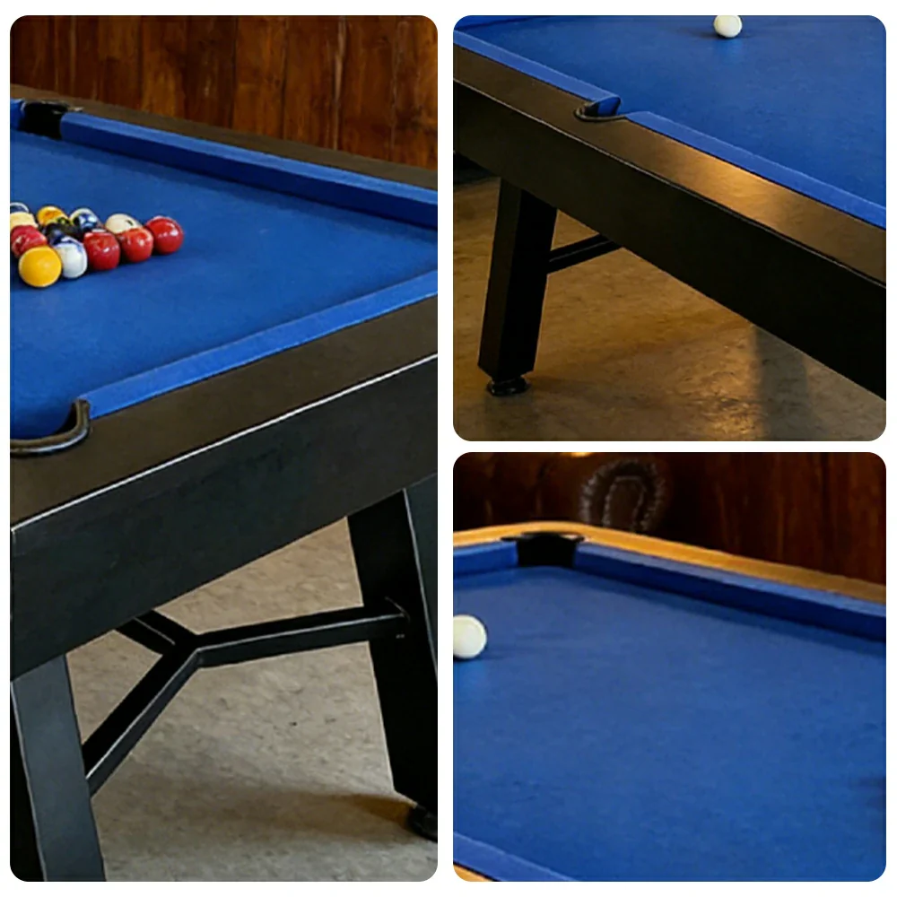 CUETIQ 7FT Outdoor Pool Table - Slanted Leg Design Metal Frame Waterproof Billiard Table for Backyard Patio Games - Black & Blue - Image 3