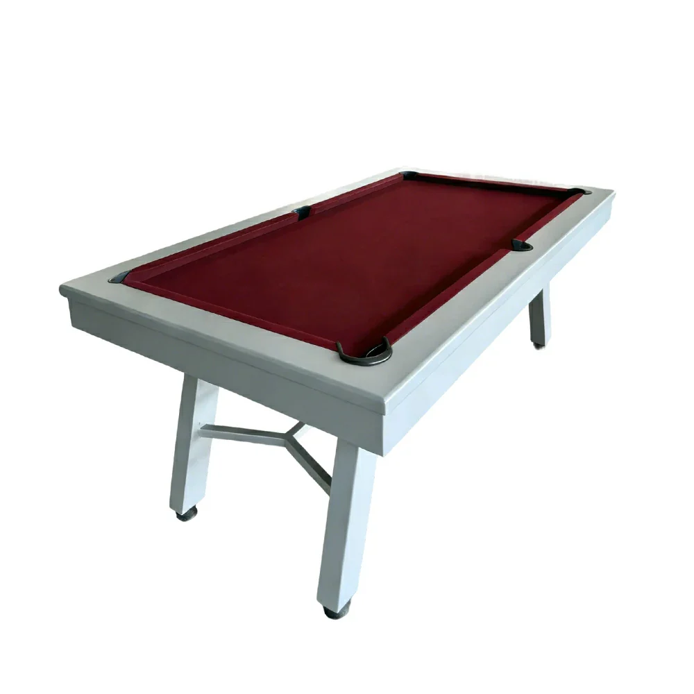 CUETIQ 7FT Outdoor Pool Table - Slanted Leg Design Metal Frame Waterproof Billiard Table for Backyard Patio Games - Grey & Burgundy
