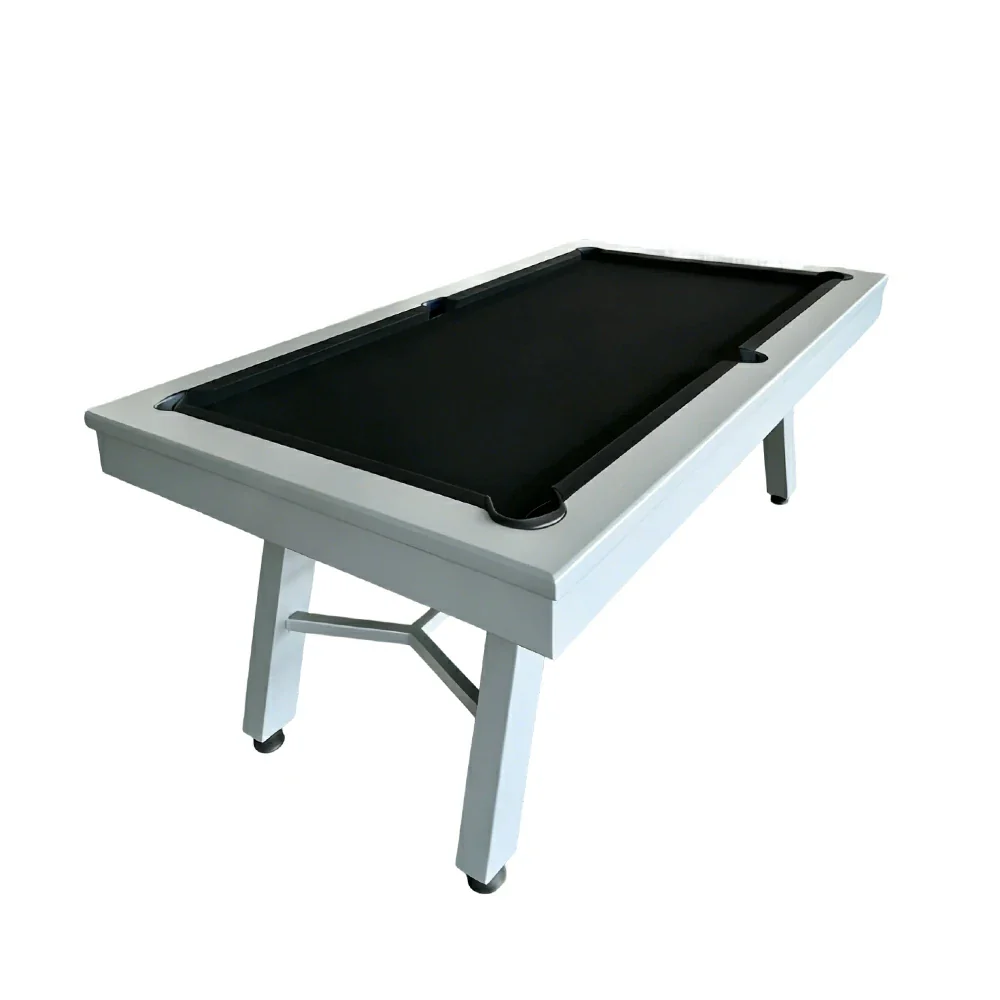 CUETIQ 7FT Outdoor Pool Table - Slanted Leg Design Metal Frame Waterproof Billiard Table for Backyard Patio Games - Grey & Black