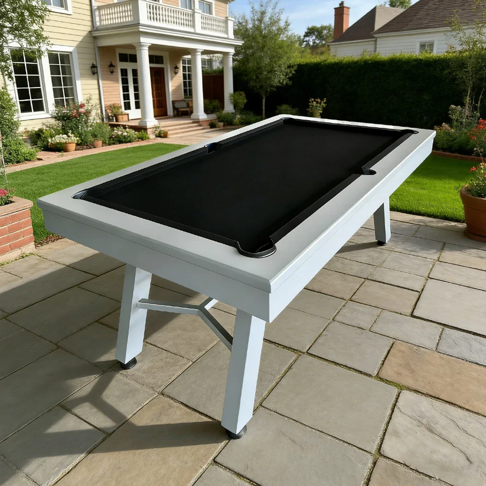 CUETIQ 7FT Outdoor Pool Table - Slanted Leg Design Metal Frame Waterproof Billiard Table for Backyard Patio Games - Grey & Black - Image 2