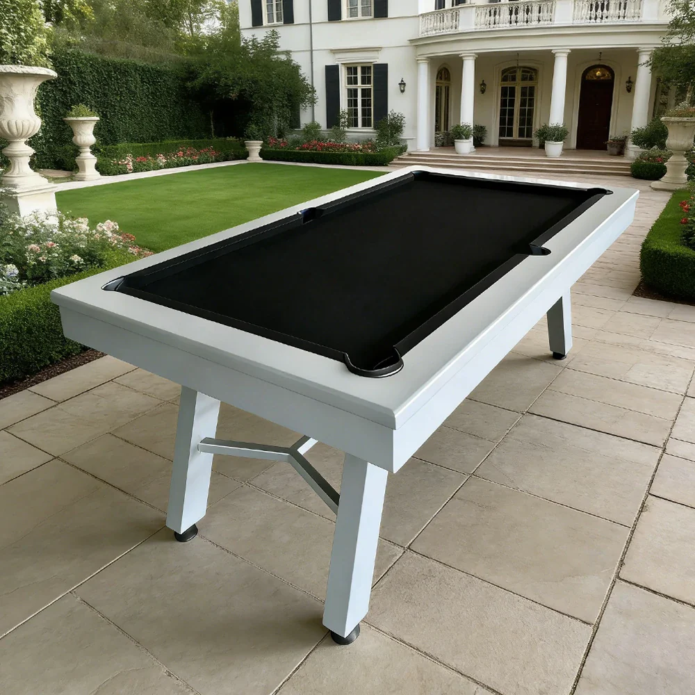 CUETIQ 7FT Outdoor Pool Table - Slanted Leg Design Metal Frame Waterproof Billiard Table for Backyard Patio Games - Grey & Black - Image 4