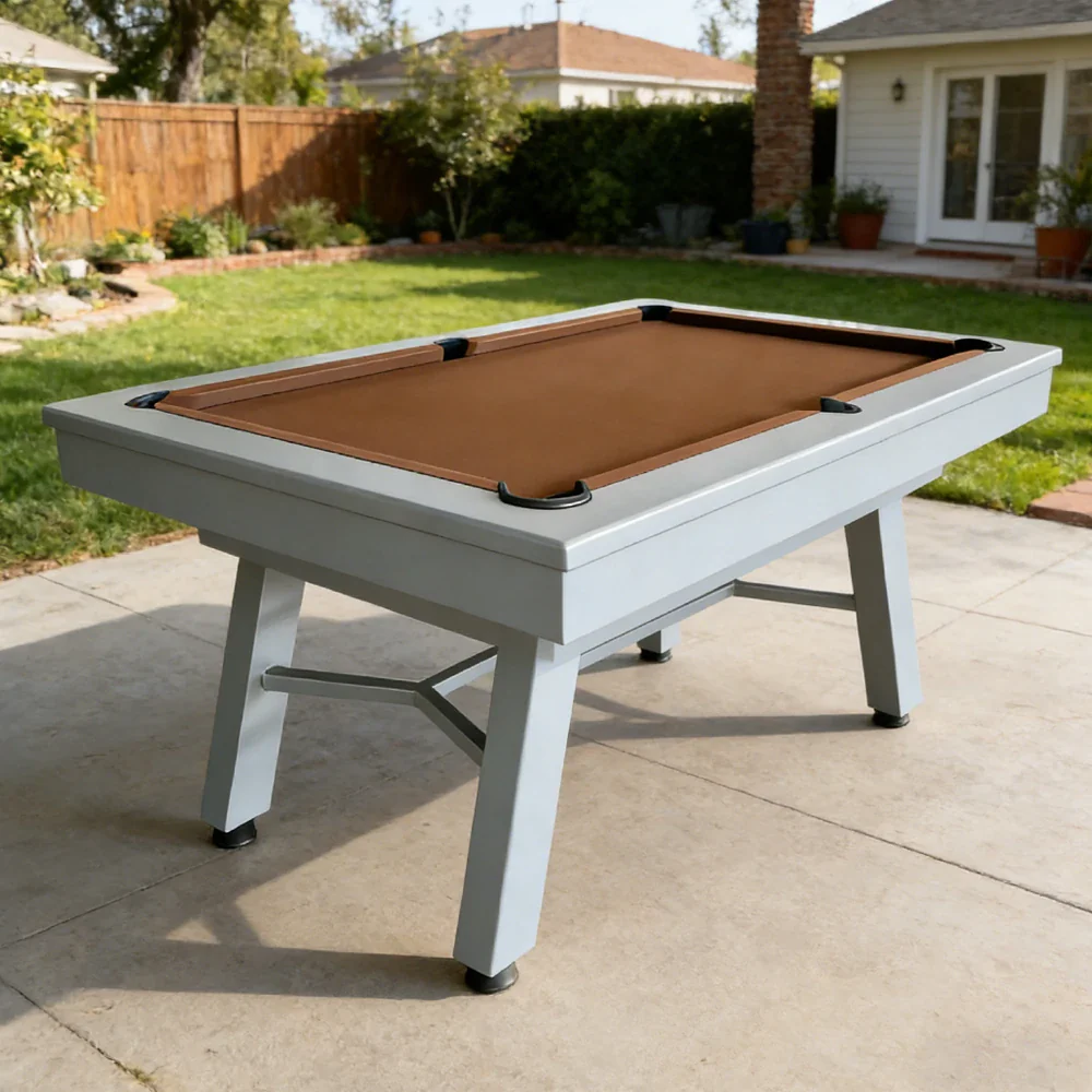 CUETIQ 7FT Outdoor Pool Table - Slanted Leg Design Metal Frame Waterproof Billiard Table for Backyard Patio Games - Grey & Brown - Image 4