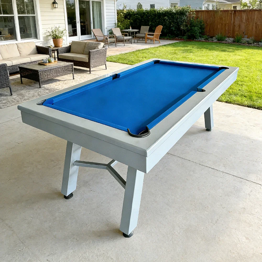CUETIQ 7FT Outdoor Pool Table - Slanted Leg Design Metal Frame Waterproof Billiard Table for Backyard Patio Games - Grey & Blue - Image 2