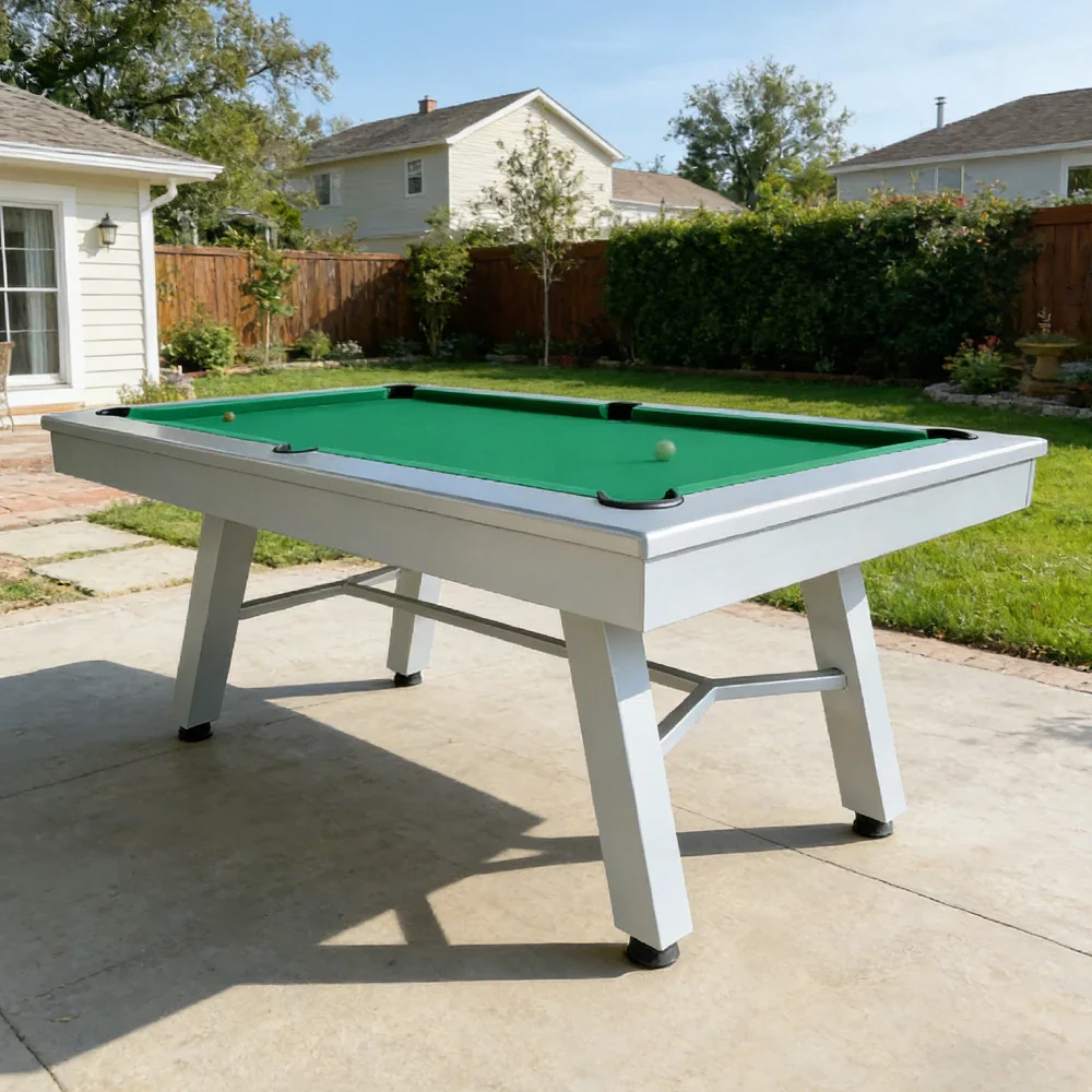 CUETIQ 7FT Outdoor Pool Table - Slanted Leg Design Metal Frame Waterproof Billiard Table for Backyard Patio Games - Grey & Green - Image 4