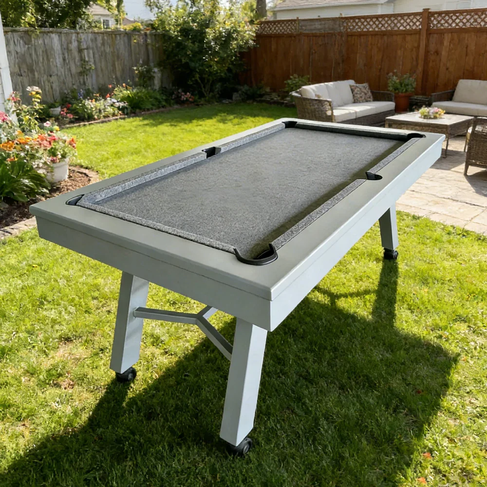 CUETIQ 7FT Outdoor Pool Table - Slanted Leg Design Metal Frame Waterproof Billiard Table for Backyard Patio Games - Grey & Grey - Image 2