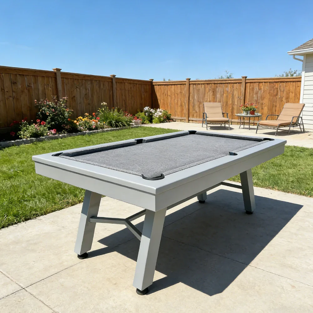 CUETIQ 7FT Outdoor Pool Table - Slanted Leg Design Metal Frame Waterproof Billiard Table for Backyard Patio Games - Grey & Grey - Image 4