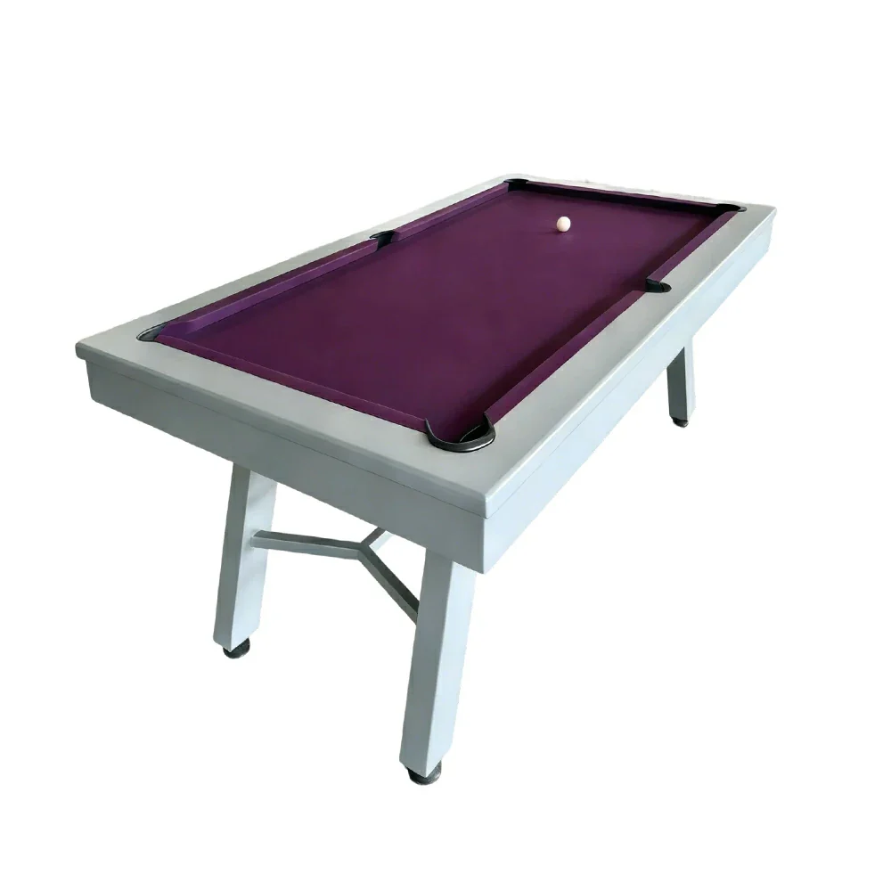 CUETIQ 7FT Outdoor Pool Table - Slanted Leg Design Metal Frame Waterproof Billiard Table for Backyard Patio Games - Grey & Purple