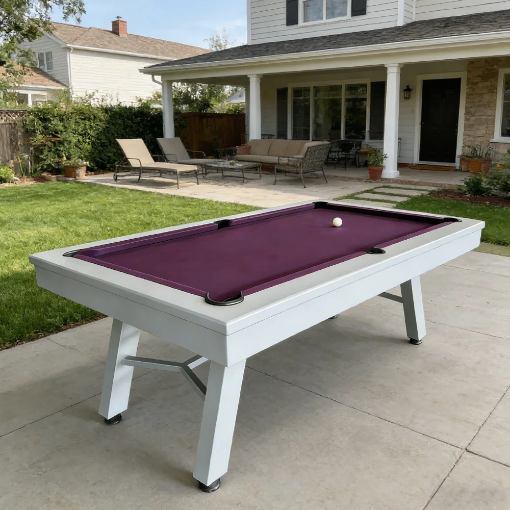 CUETIQ 7FT Outdoor Pool Table - Slanted Leg Design Metal Frame Waterproof Billiard Table for Backyard Patio Games - Grey & Purple - Image 2
