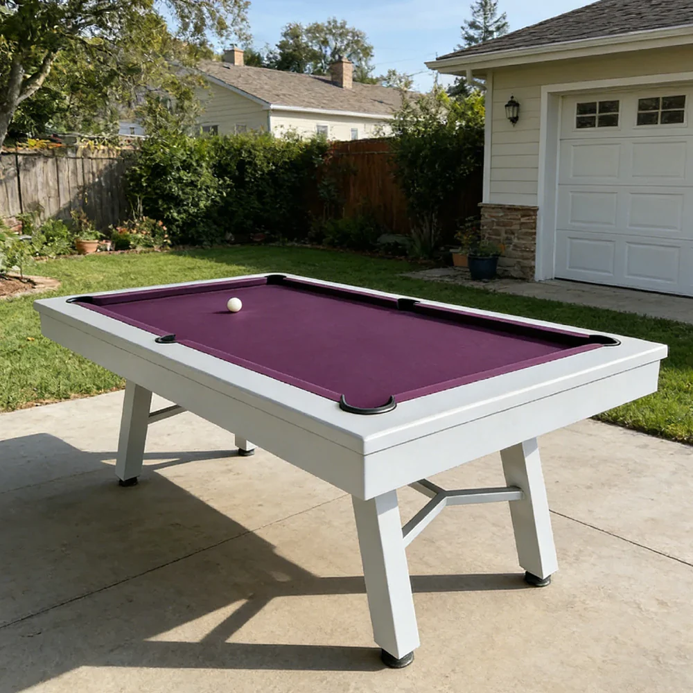 CUETIQ 7FT Outdoor Pool Table - Slanted Leg Design Metal Frame Waterproof Billiard Table for Backyard Patio Games - Grey & Purple - Image 4