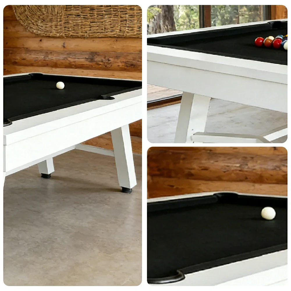CUETIQ 7FT Outdoor Pool Table - Slanted Leg Design Metal Frame Waterproof Billiard Table for Backyard Patio Games - White & Black - Image 3