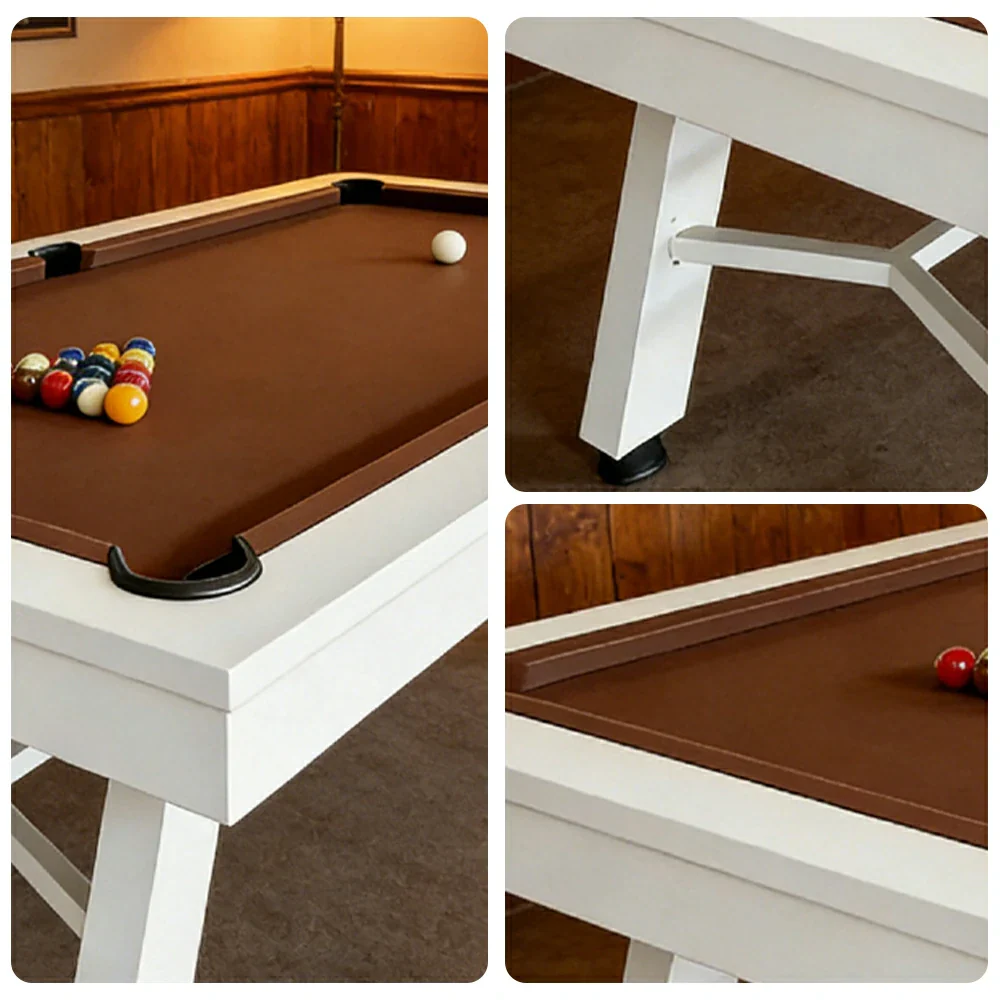 CUETIQ 7FT Outdoor Pool Table - Slanted Leg Design Metal Frame Waterproof Billiard Table for Backyard Patio Games - White & Brown - Image 3