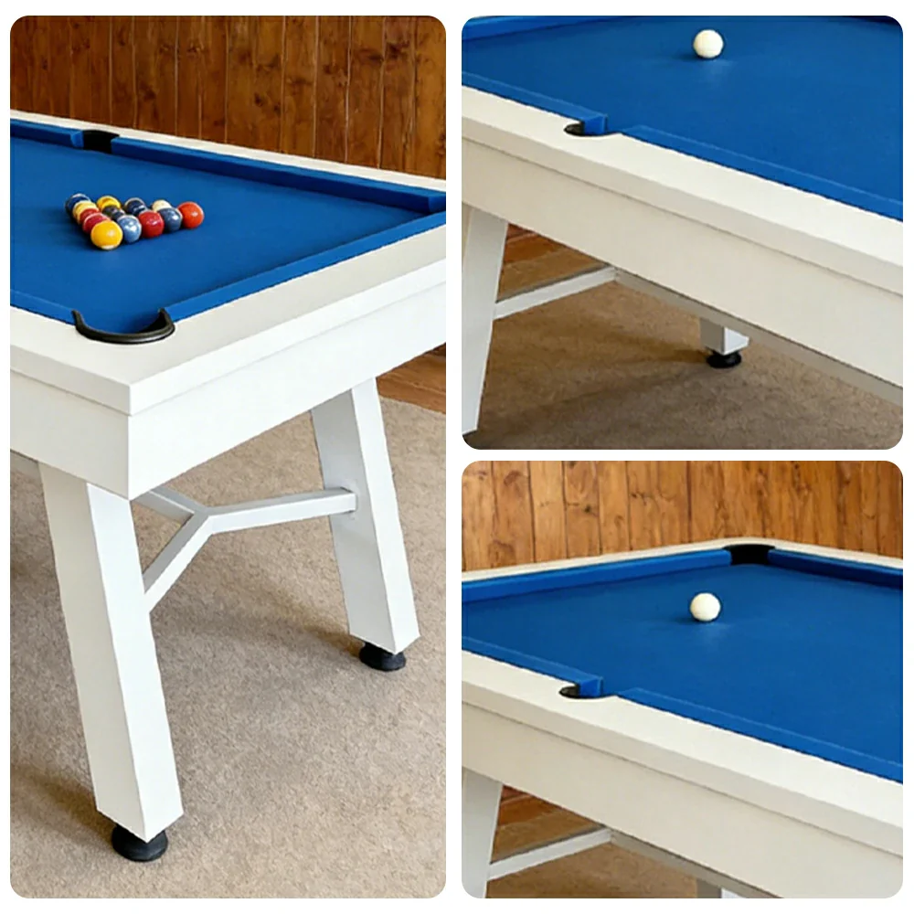 CUETIQ 7FT Outdoor Pool Table - Slanted Leg Design Metal Frame Waterproof Billiard Table for Backyard Patio Games - White & Blue - Image 3