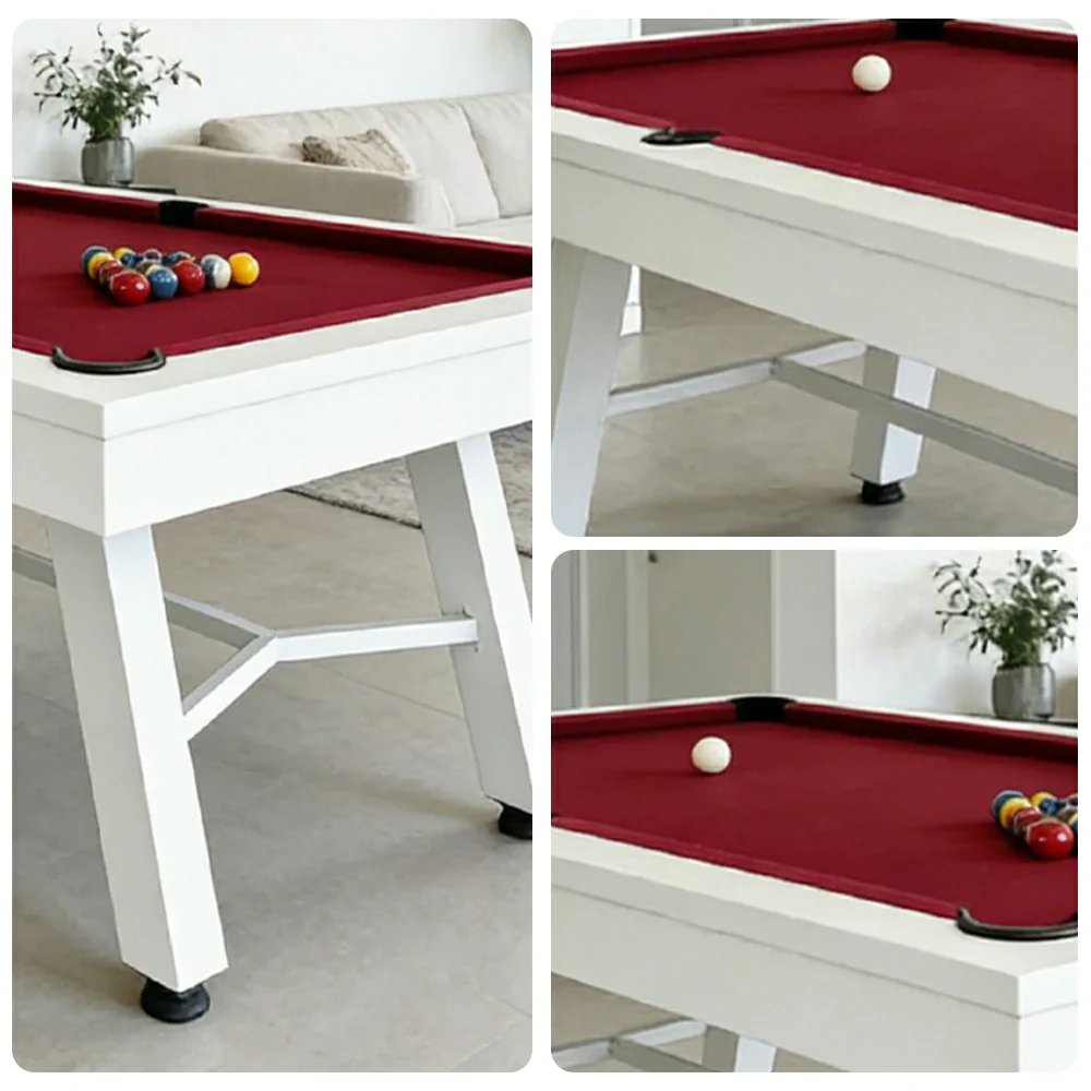 CUETIQ 7FT Outdoor Pool Table - Slanted Leg Design Metal Frame Waterproof Billiard Table for Backyard Patio Games - White & Red - Image 3