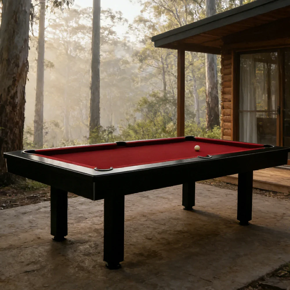 CUETIQ 7FT Outdoor Pool Table - Straight Leg Design Metal Frame Waterproof Billiard Table for Backyard Patio Games - Black & Burgundy - Image 2