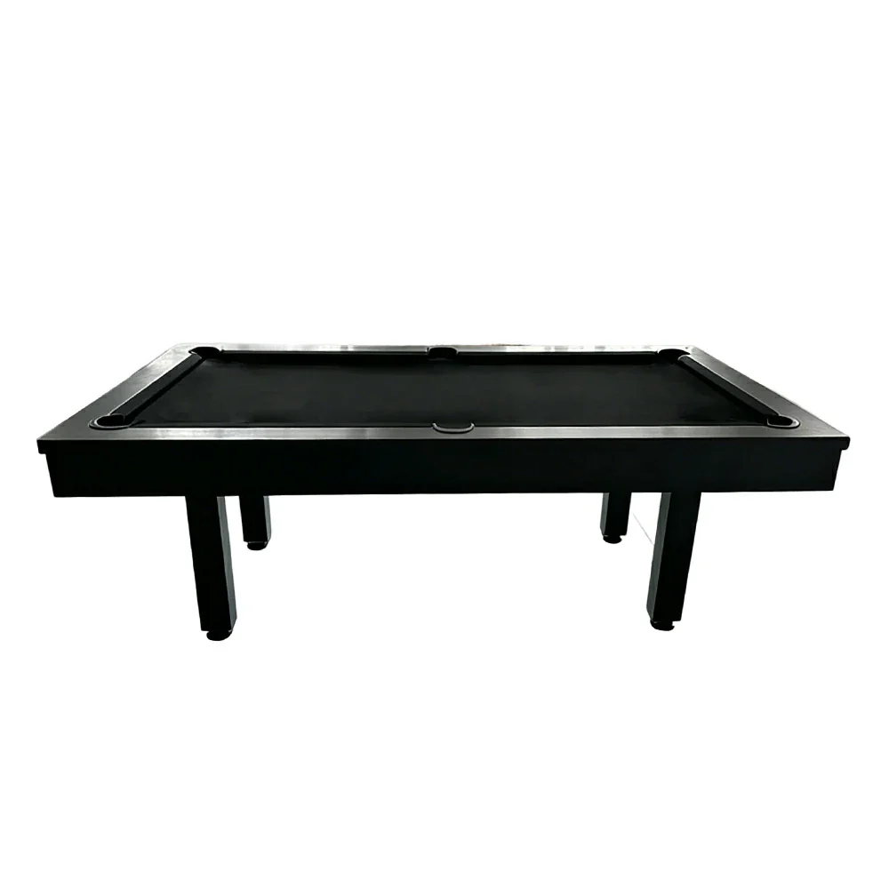 CUETIQ 7FT Outdoor Pool Table - Straight Leg Design Metal Frame Waterproof Billiard Table for Backyard Patio Games - Black & Black