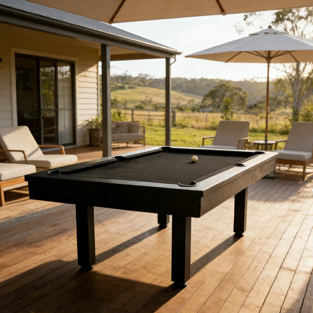 CUETIQ 7FT Outdoor Pool Table - Straight Leg Design Metal Frame Waterproof Billiard Table for Backyard Patio Games - Black & Black - Image 2