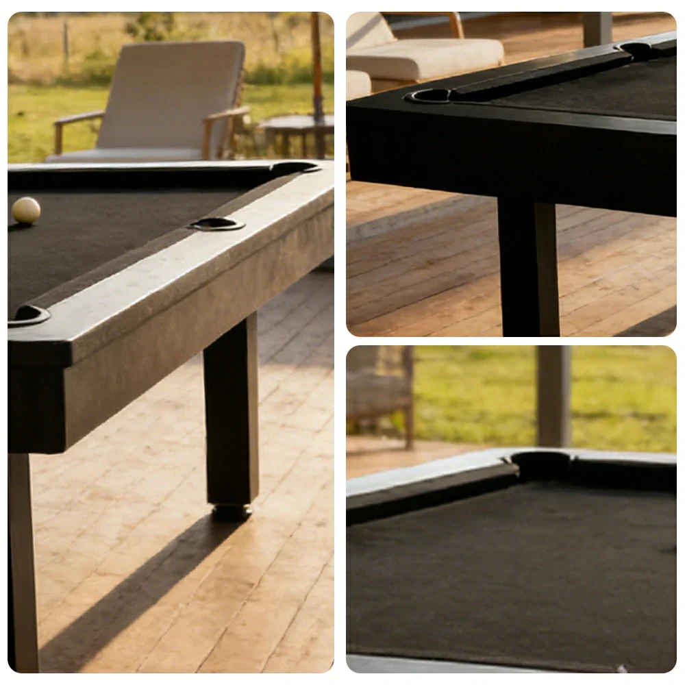 CUETIQ 7FT Outdoor Pool Table - Straight Leg Design Metal Frame Waterproof Billiard Table for Backyard Patio Games - Black & Black - Image 3