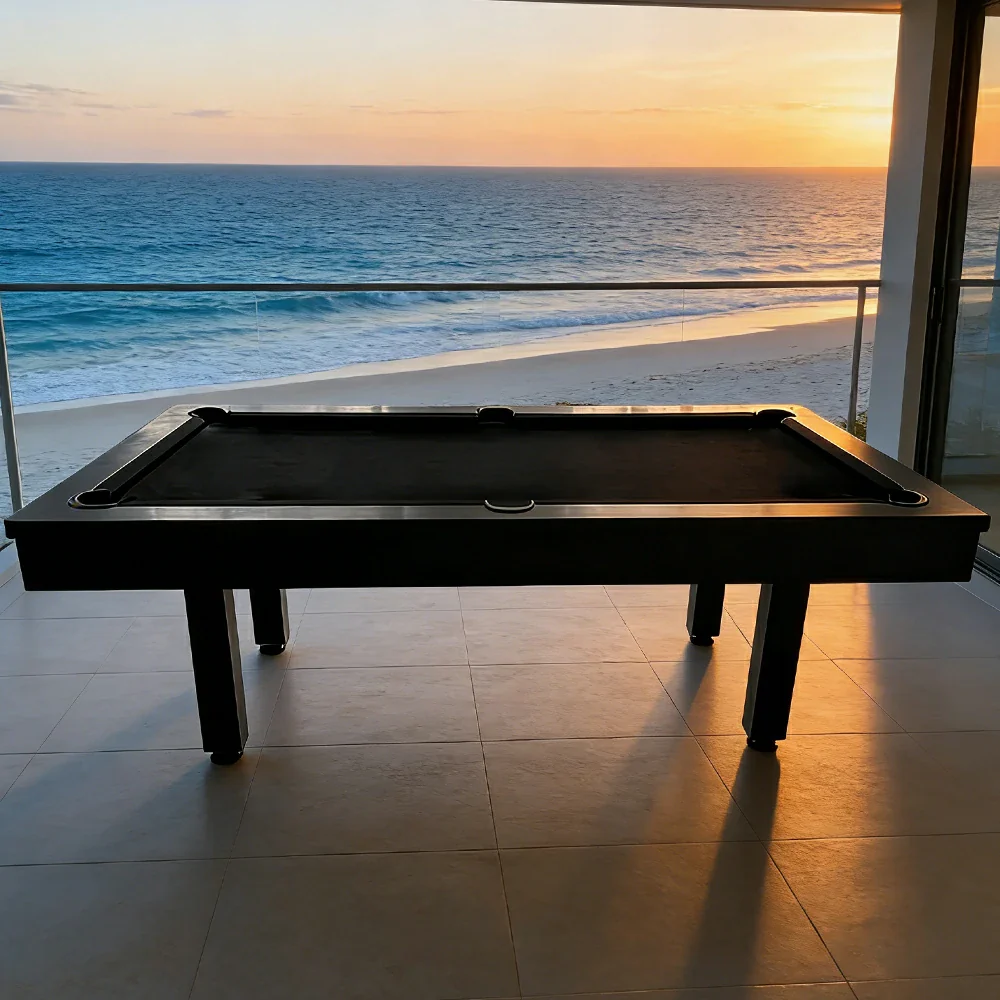 CUETIQ 7FT Outdoor Pool Table - Straight Leg Design Metal Frame Waterproof Billiard Table for Backyard Patio Games - Black & Black - Image 4