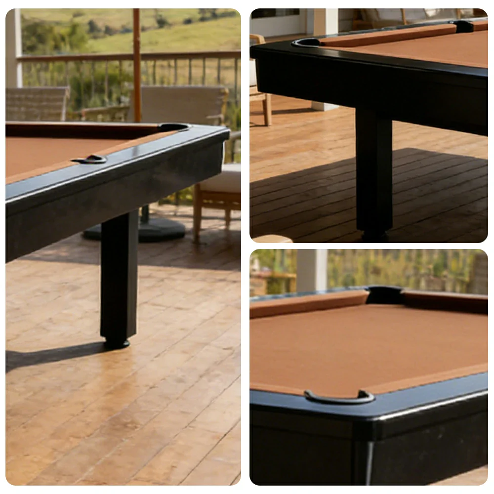 CUETIQ 7FT Outdoor Pool Table - Straight Leg Design Metal Frame Waterproof Billiard Table for Backyard Patio Games - Black & Brown - Image 3