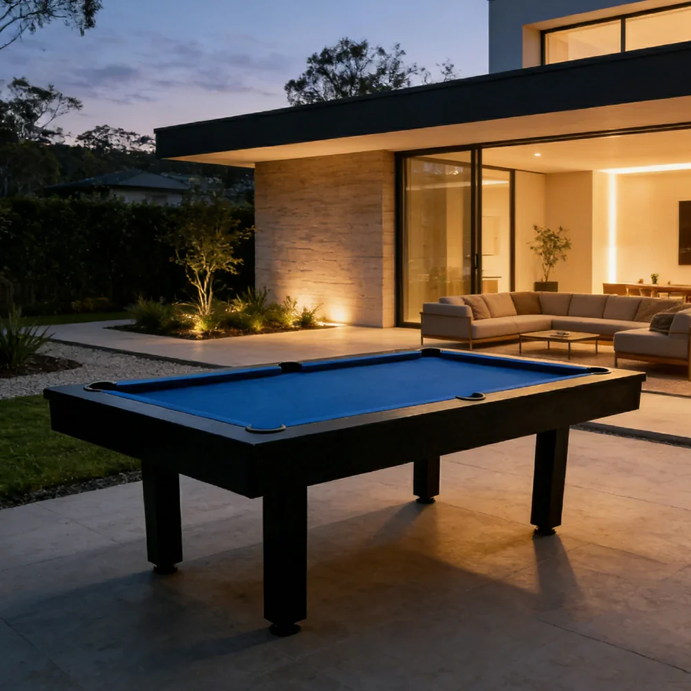 CUETIQ 7FT Outdoor Pool Table - Straight Leg Design Metal Frame Waterproof Billiard Table for Backyard Patio Games - Black & Blue - Image 4