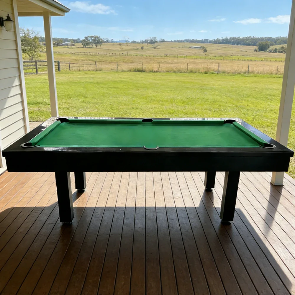 CUETIQ 7FT Outdoor Pool Table - Straight Leg Design Metal Frame Waterproof Billiard Table for Backyard Patio Games - Black & Green - Image 4