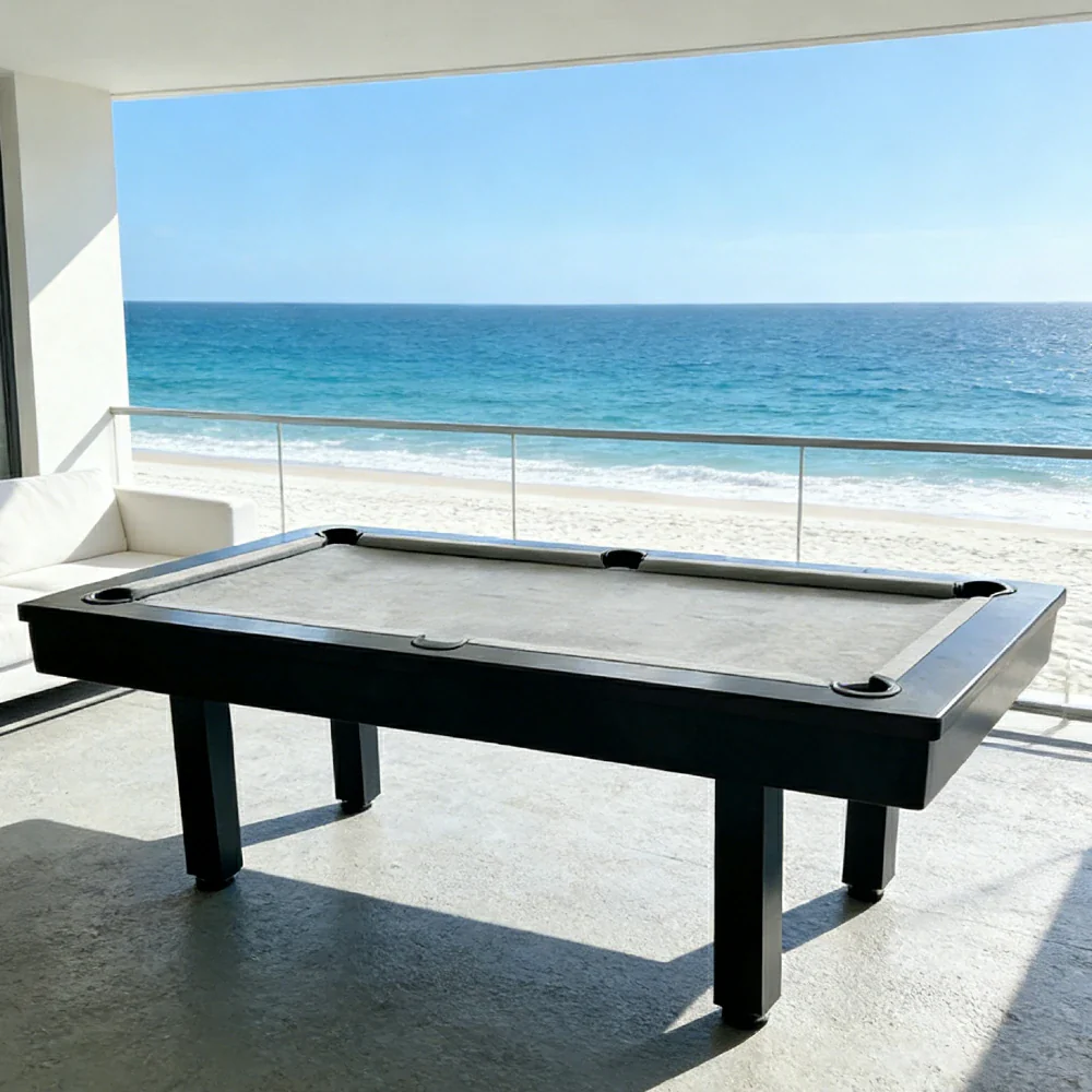 CUETIQ 7FT Outdoor Pool Table - Straight Leg Design Metal Frame Waterproof Billiard Table for Backyard Patio Games - Black & Grey - Image 2