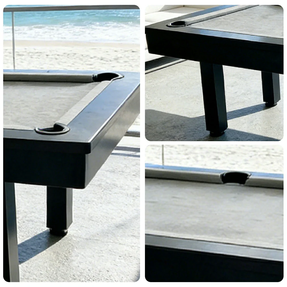 CUETIQ 7FT Outdoor Pool Table - Straight Leg Design Metal Frame Waterproof Billiard Table for Backyard Patio Games - Black & Grey - Image 3