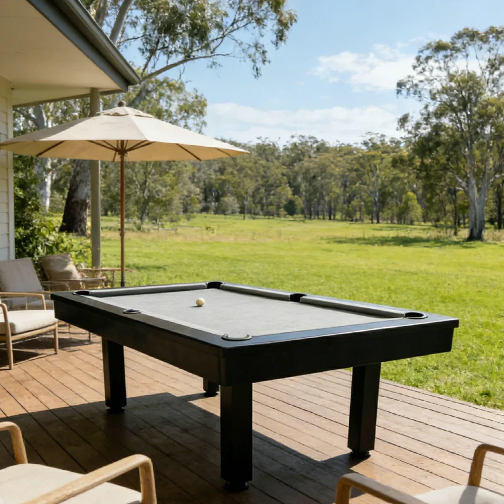 CUETIQ 7FT Outdoor Pool Table - Straight Leg Design Metal Frame Waterproof Billiard Table for Backyard Patio Games - Black & Grey - Image 4