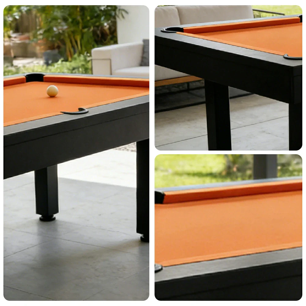 CUETIQ 7FT Outdoor Pool Table - Straight Leg Design Metal Frame Waterproof Billiard Table for Backyard Patio Games - Black & Orange - Image 3