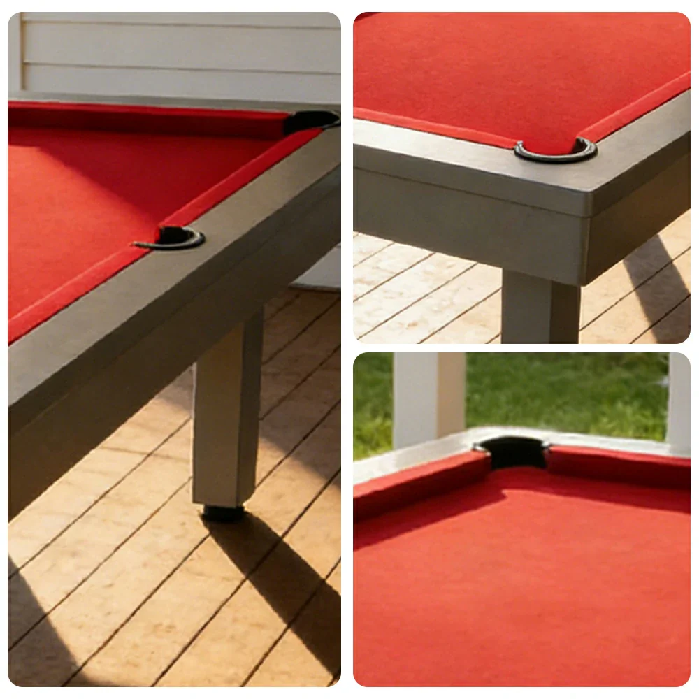 CUETIQ 7FT Outdoor Pool Table - Straight Leg Design Metal Frame Waterproof Billiard Table for Backyard Patio Games - Grey & Red - Image 3