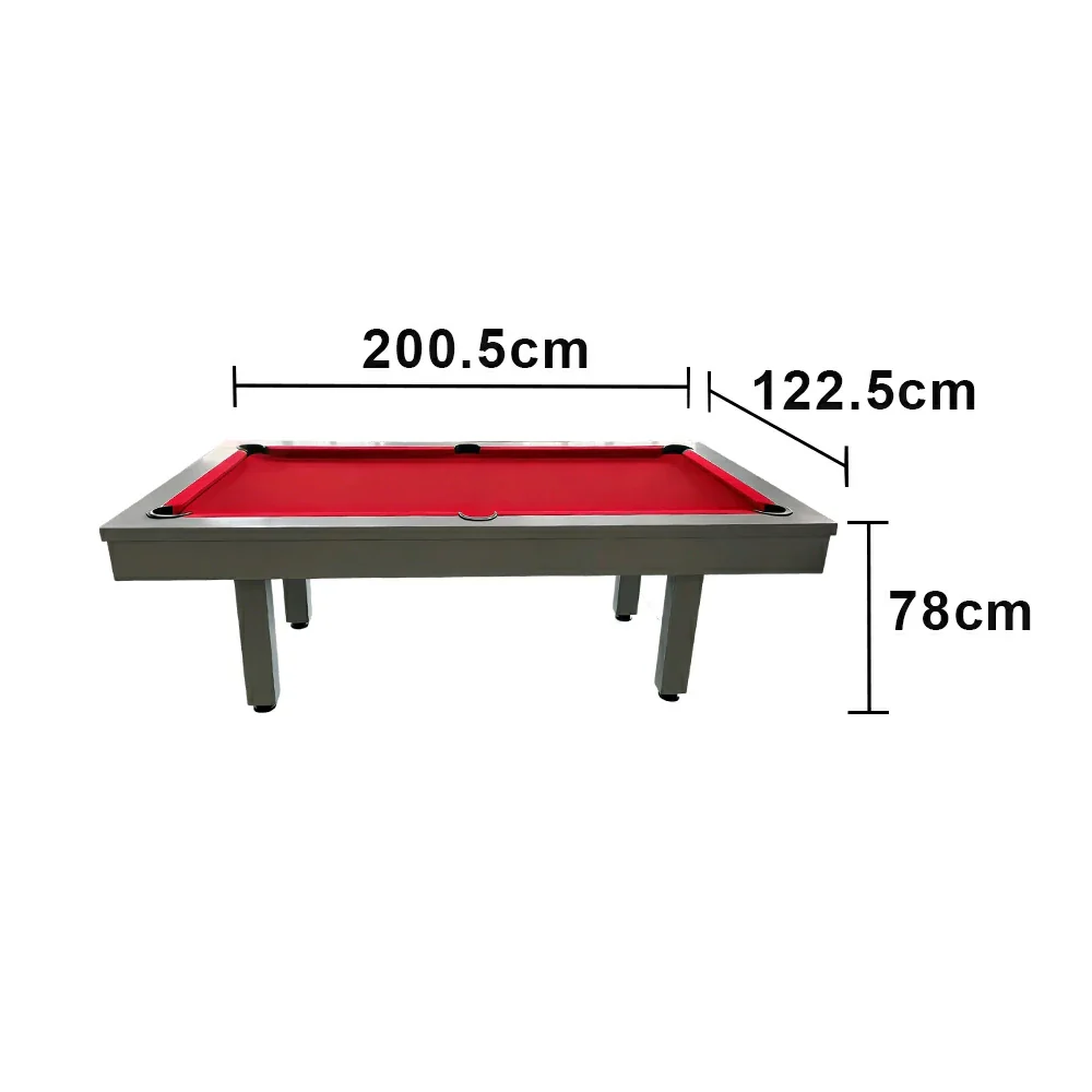 CUETIQ 7FT Outdoor Pool Table - Straight Leg Design Metal Frame Waterproof Billiard Table for Backyard Patio Games - Grey & Red - Image 5