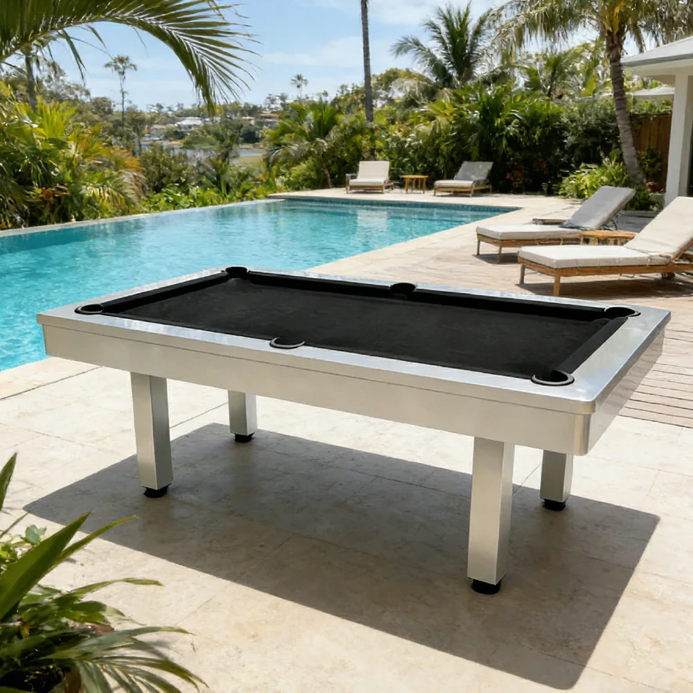 CUETIQ 7FT Outdoor Pool Table - Straight Leg Design Metal Frame Waterproof Billiard Table for Backyard Patio Games - White & Black - Image 3