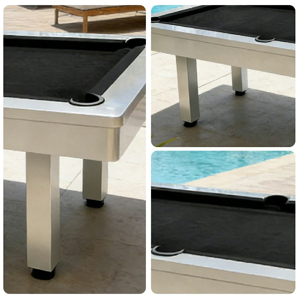 CUETIQ 7FT Outdoor Pool Table - Straight Leg Design Metal Frame Waterproof Billiard Table for Backyard Patio Games - White & Black - Image 4