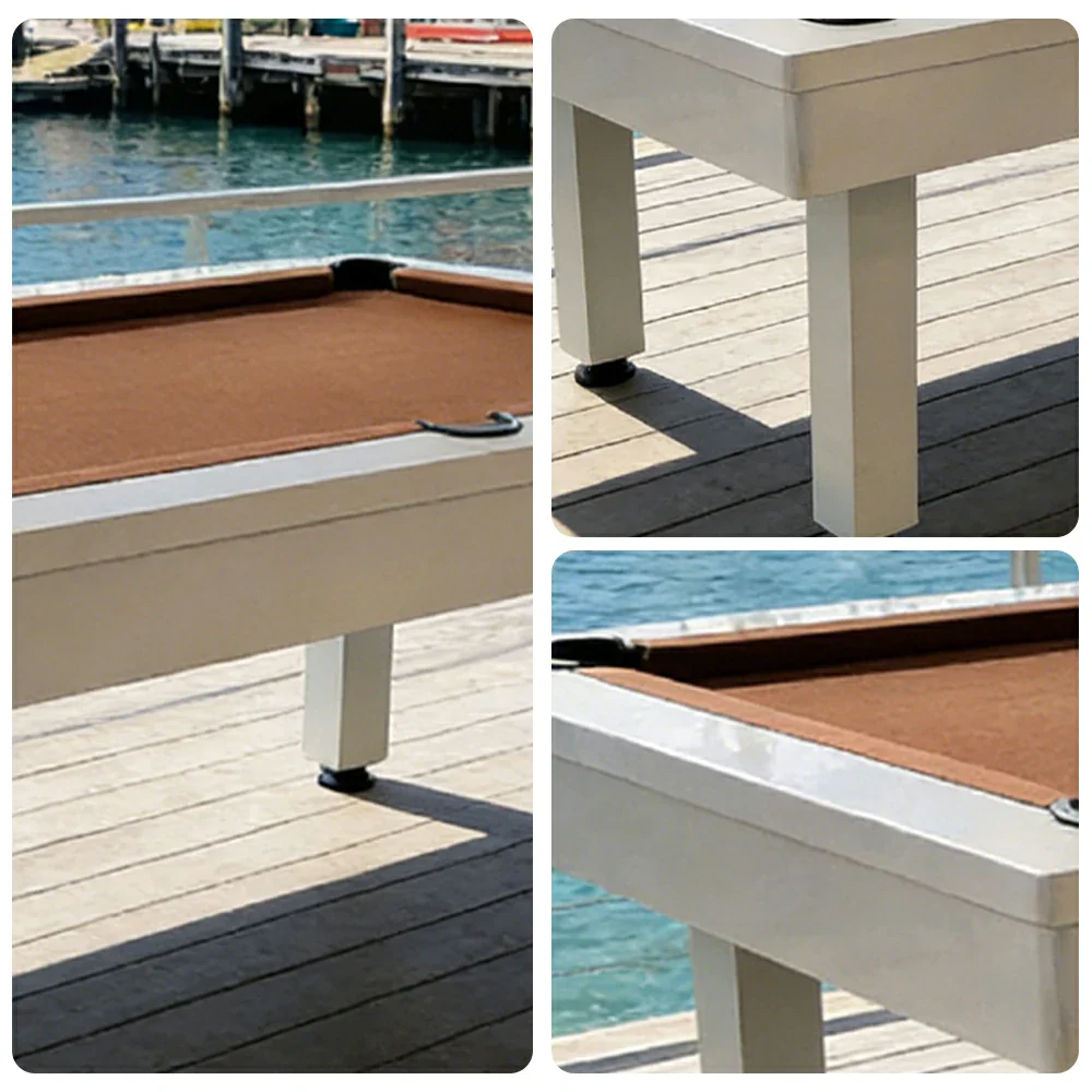 CUETIQ 7FT Outdoor Pool Table - Straight Leg Design Metal Frame Waterproof Billiard Table for Backyard Patio Games - White & Brown - Image 3