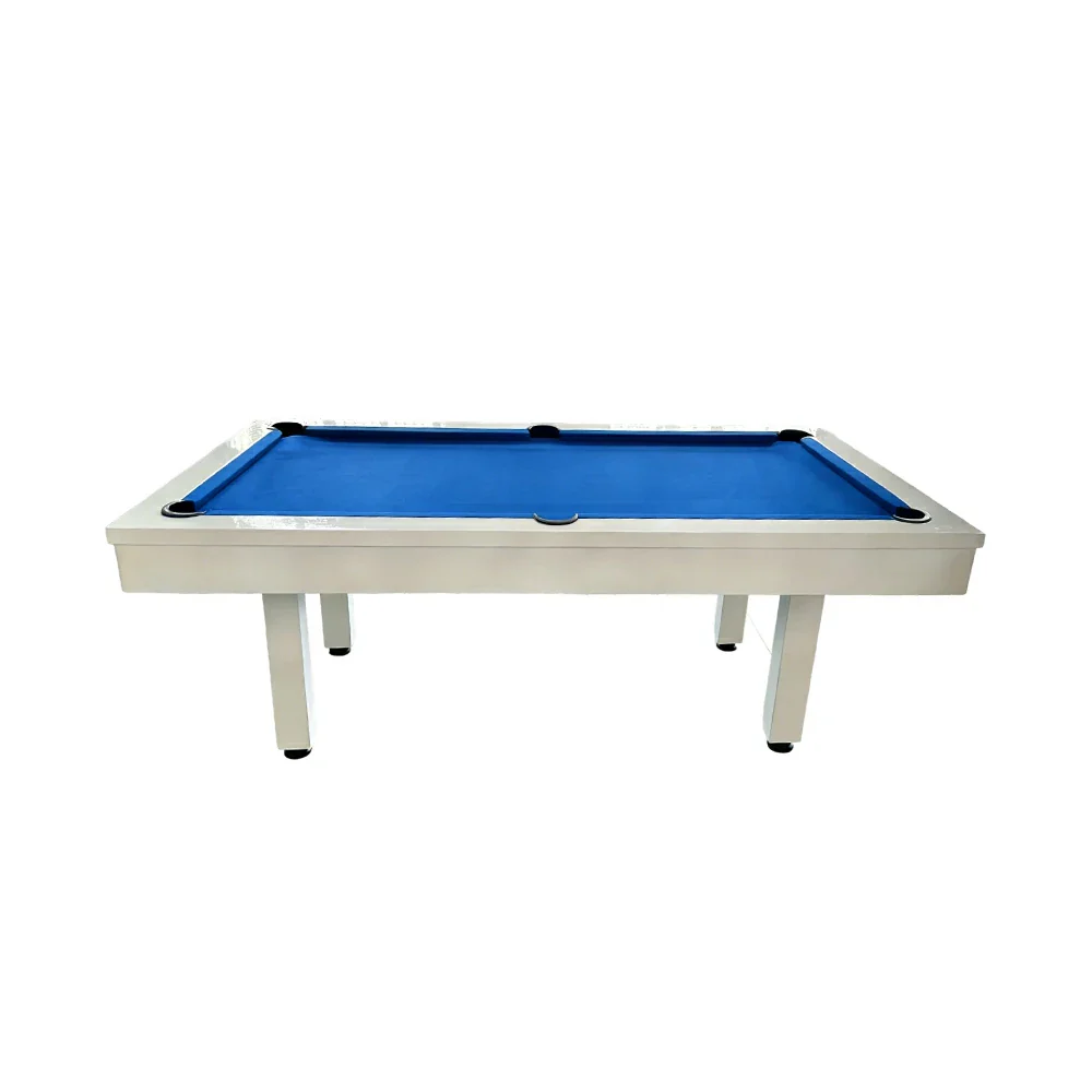 CUETIQ 7FT Outdoor Pool Table - Straight Leg Design Metal Frame Waterproof Billiard Table for Backyard Patio Games - White & Blue