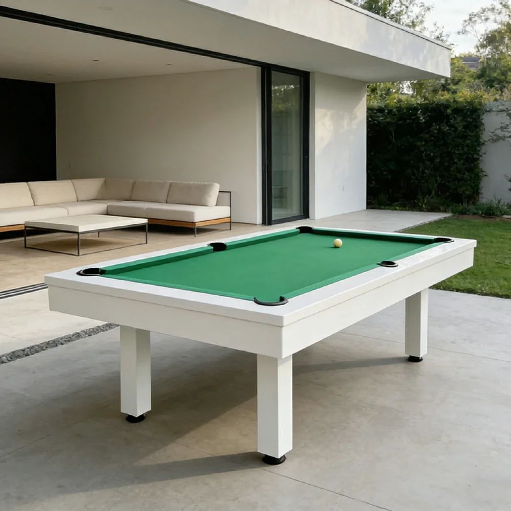 CUETIQ 7FT Outdoor Pool Table - Straight Leg Design Metal Frame Waterproof Billiard Table for Backyard Patio Games - White & Green - Image 2